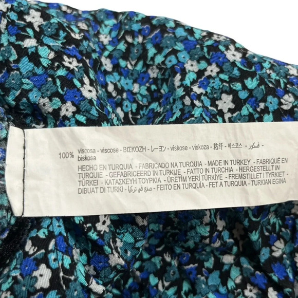 Zara Blue & White Floral Ruched Bodycon Dress Mini Length Long Sleeve Medium - Picture 10 of 12